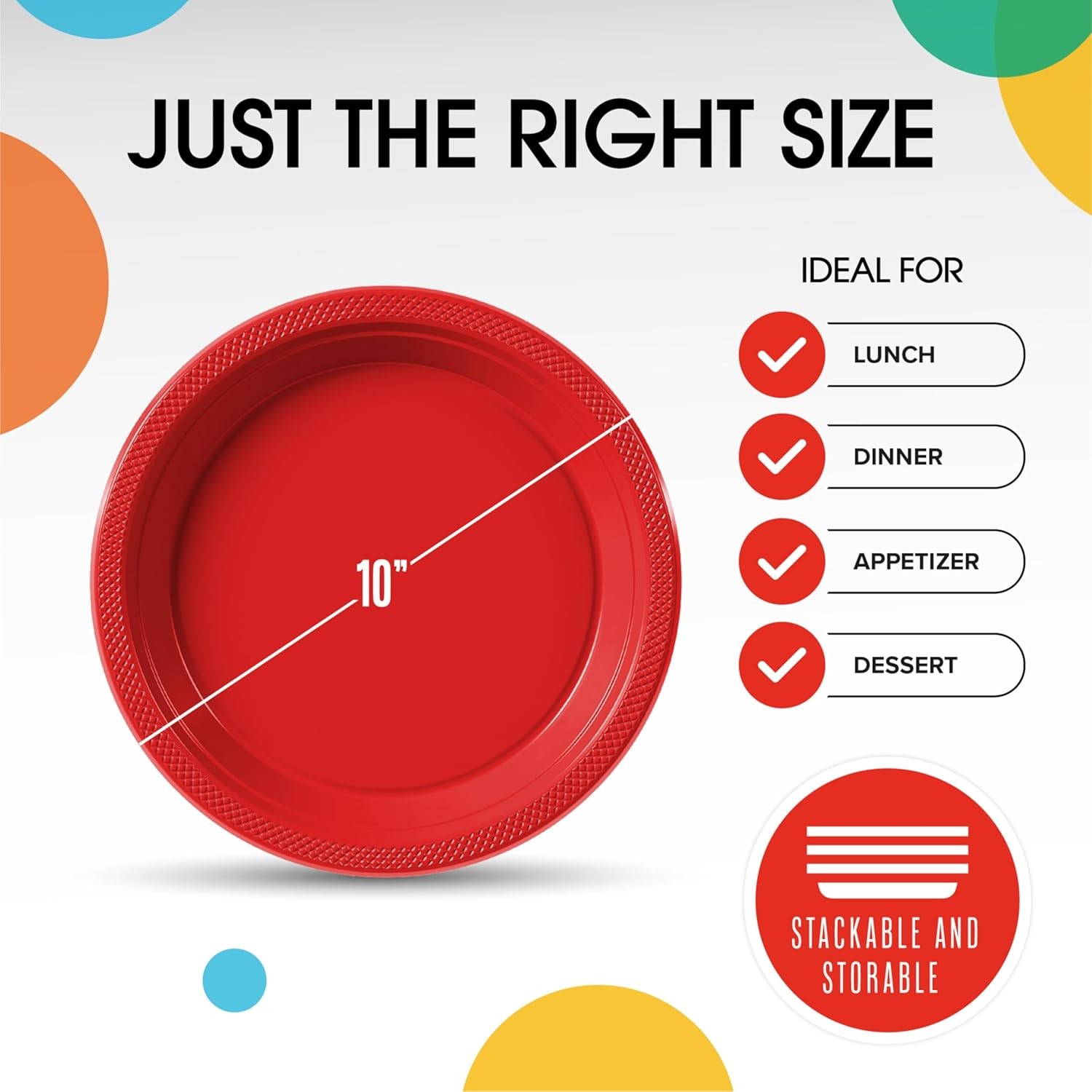 Party Solids Red Plastic Plates For Party 10" Red Disposable Plates For Party gallery