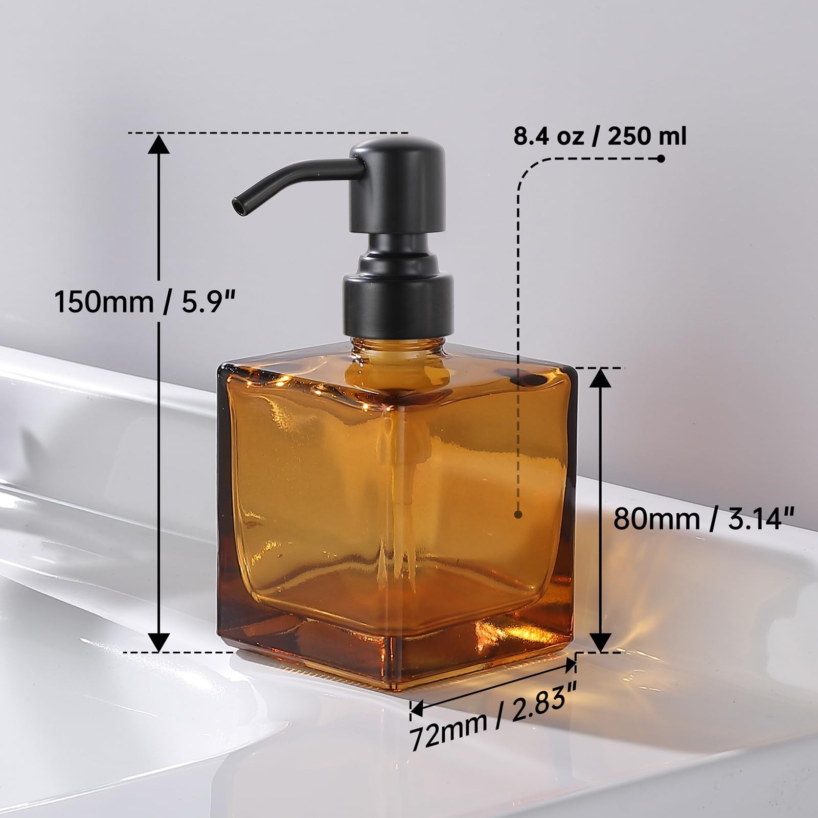 Square Bathroom Soap Dispenser Amber Bottle with Black Pump, Retangle Cube 8.... gallery