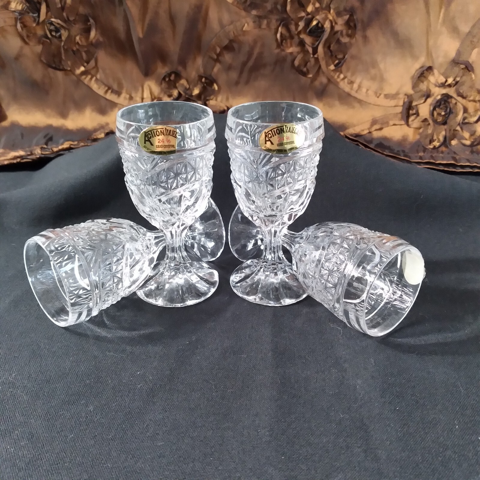 Action Zajecar, 4 Lead Crystal, Cordial Shot Glasses, Made in Yugoslavia 🍷 gallery