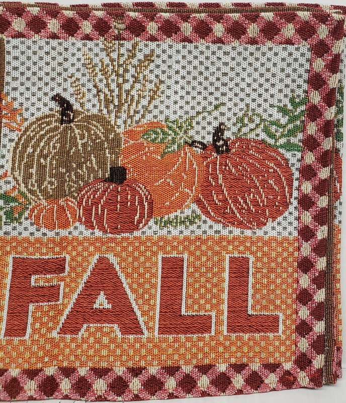 Long Tapestry Table Runner, 12"x70",FALL,HARVEST PATCHWORK, LEAVES & PUMPKINS,HC gallery