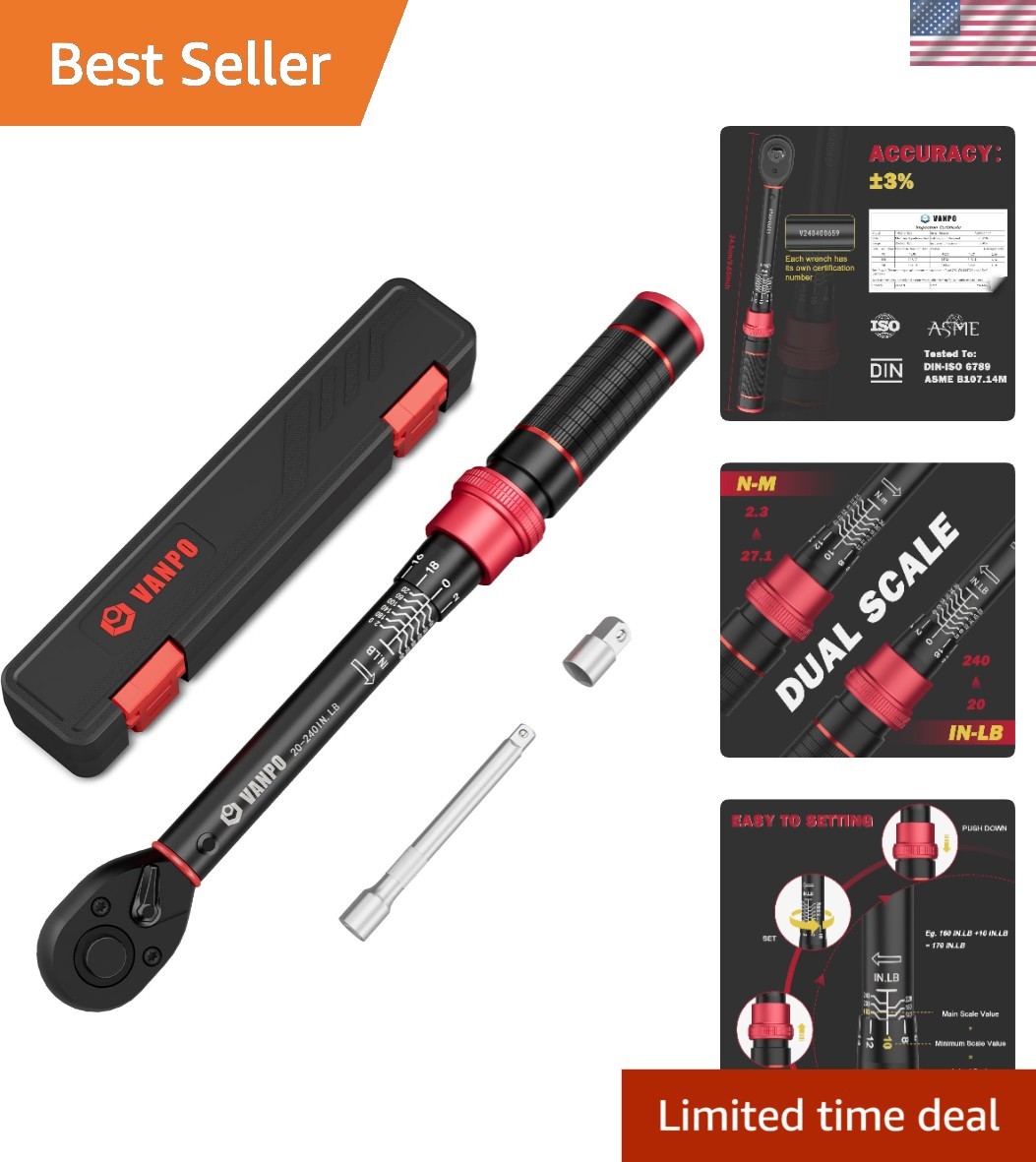 Precision 1/4-inch Drive Click Torque Wrench, 20-240 in.lb for Bike Maintenance gallery