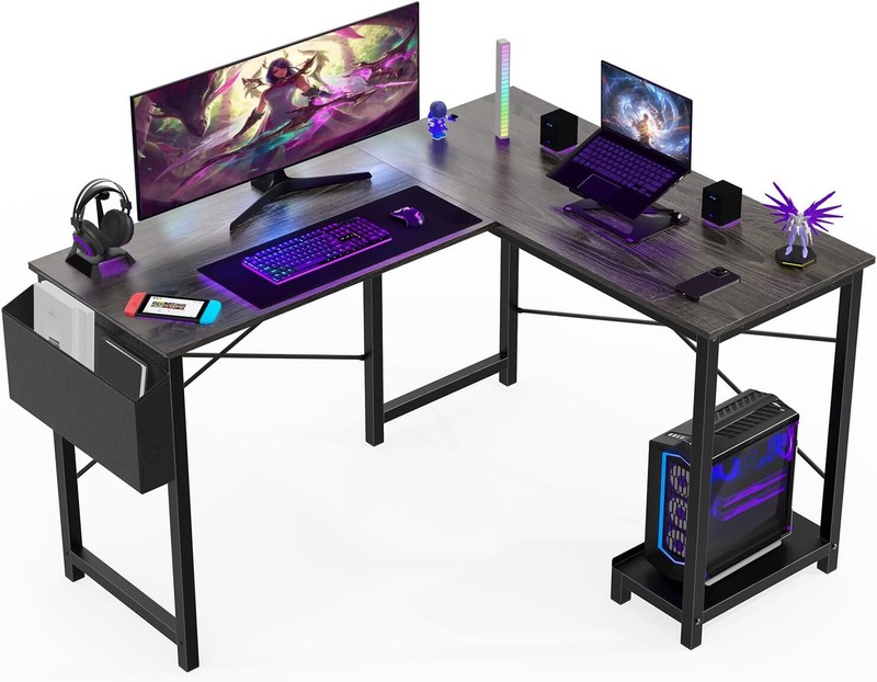 Home Office L Shape Corner Computer Desk Gaming PC Table with CPU Stand Side Bag gallery