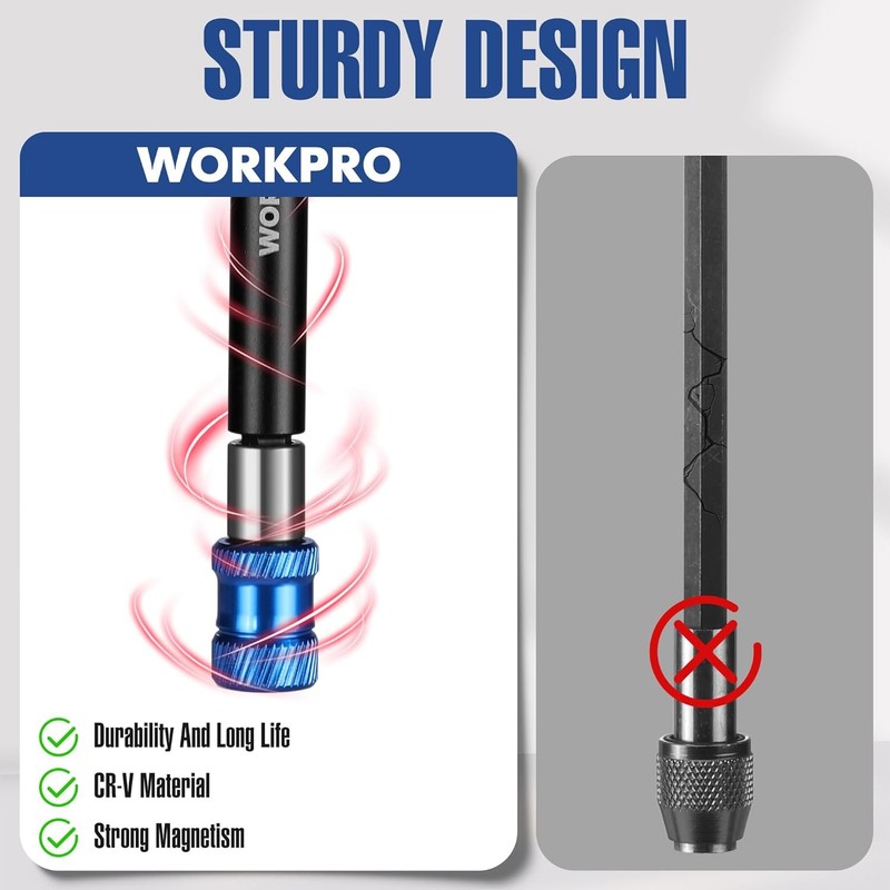 WORKPRO 4Pcs Magnetic Drill Screwdriver Bit Holder Extender in 2-3/8",4",6",12'' gallery