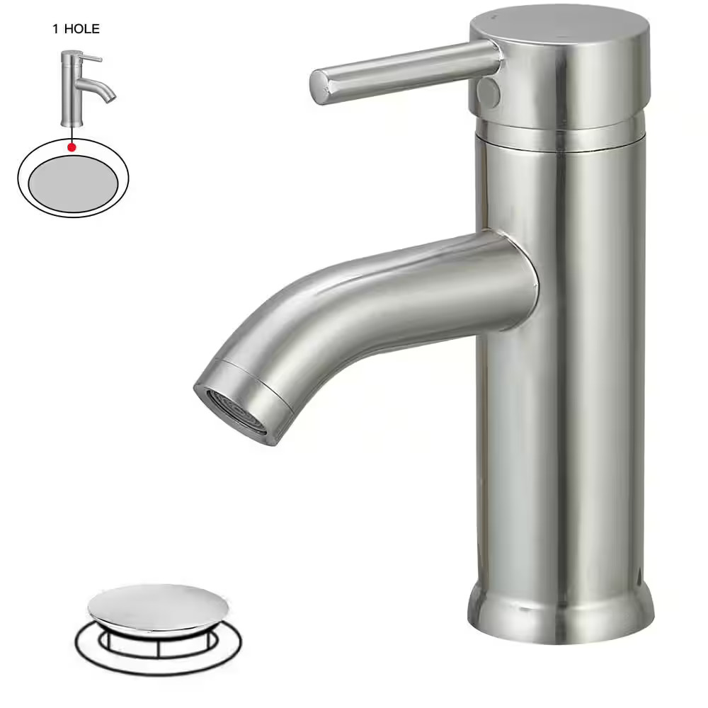 BWE Single Hole Single-Handle Bathroom Faucet w/Pop Up Drain in Brushed Nickel gallery