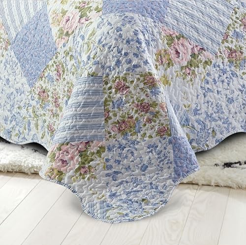 Patchwork, 3-Piece Quilt Set with 2 Shams, Reversible Quilt Set King Blue Rose gallery