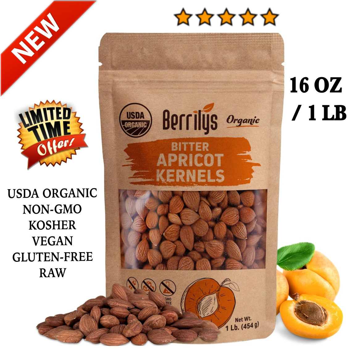 Organic Bitter Apricot Kernel 1LB Raw Premium Seeds Unpasteurized Non-GMO New gallery