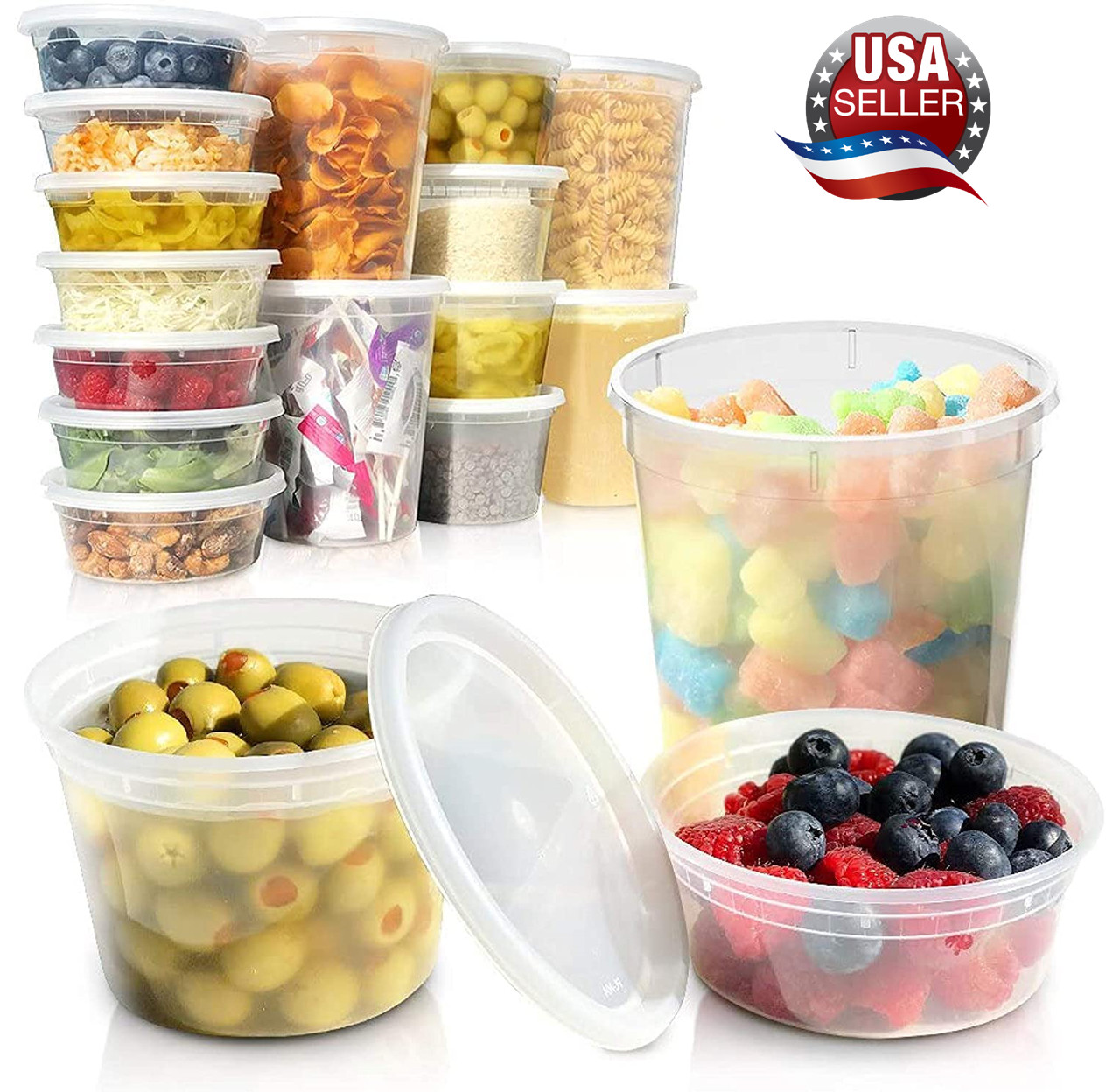 Deli Clear Food Storage Containers with Lids Heavy Duty- Sizes 8oz,16oz,32oz gallery