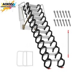 10FT 1102LBS Wall Mounted Attic Attic Ladder 12 Alloy Steel Pull Down Stairs