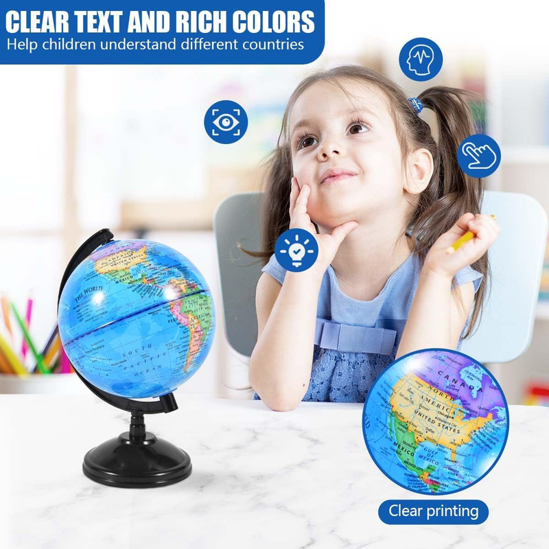 Rotating World Globe 6 Inch Spinning Earth Globe with Stand for Kids Learning Ge gallery