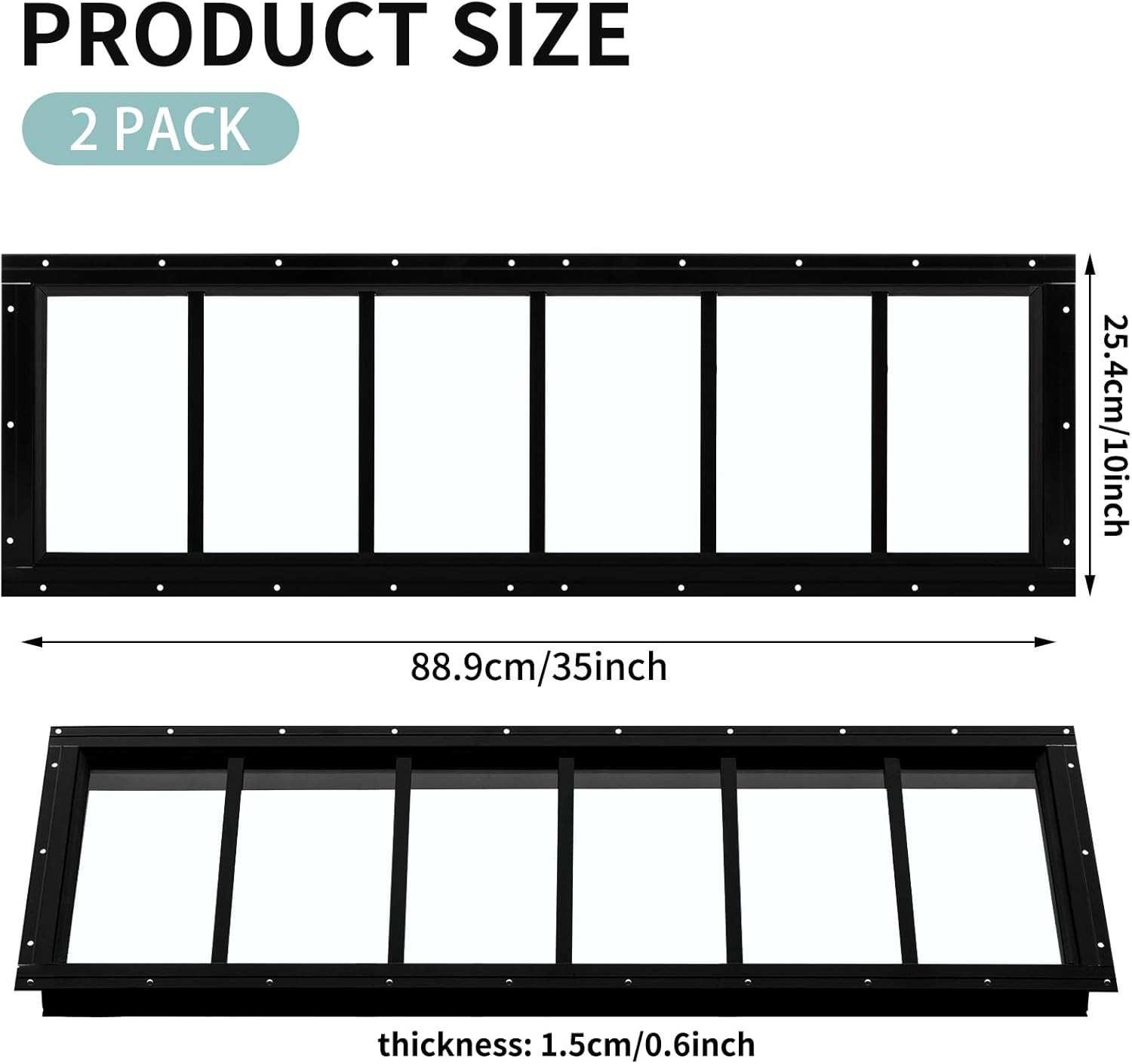 2 Pack 10'' x 35'' Black Flush Mount Shed Windows with Tempered Glass gallery