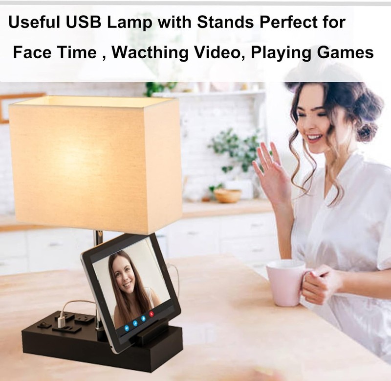 Upgraded 3 USB Table Lamp with 2 USB A & C Charging Ports, Bedside Desk Lamp ... gallery