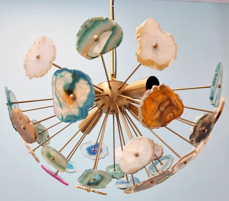 Aristocratic Natural Stones Agates Light Sputnik Chandelier Premium Half Urchin gallery