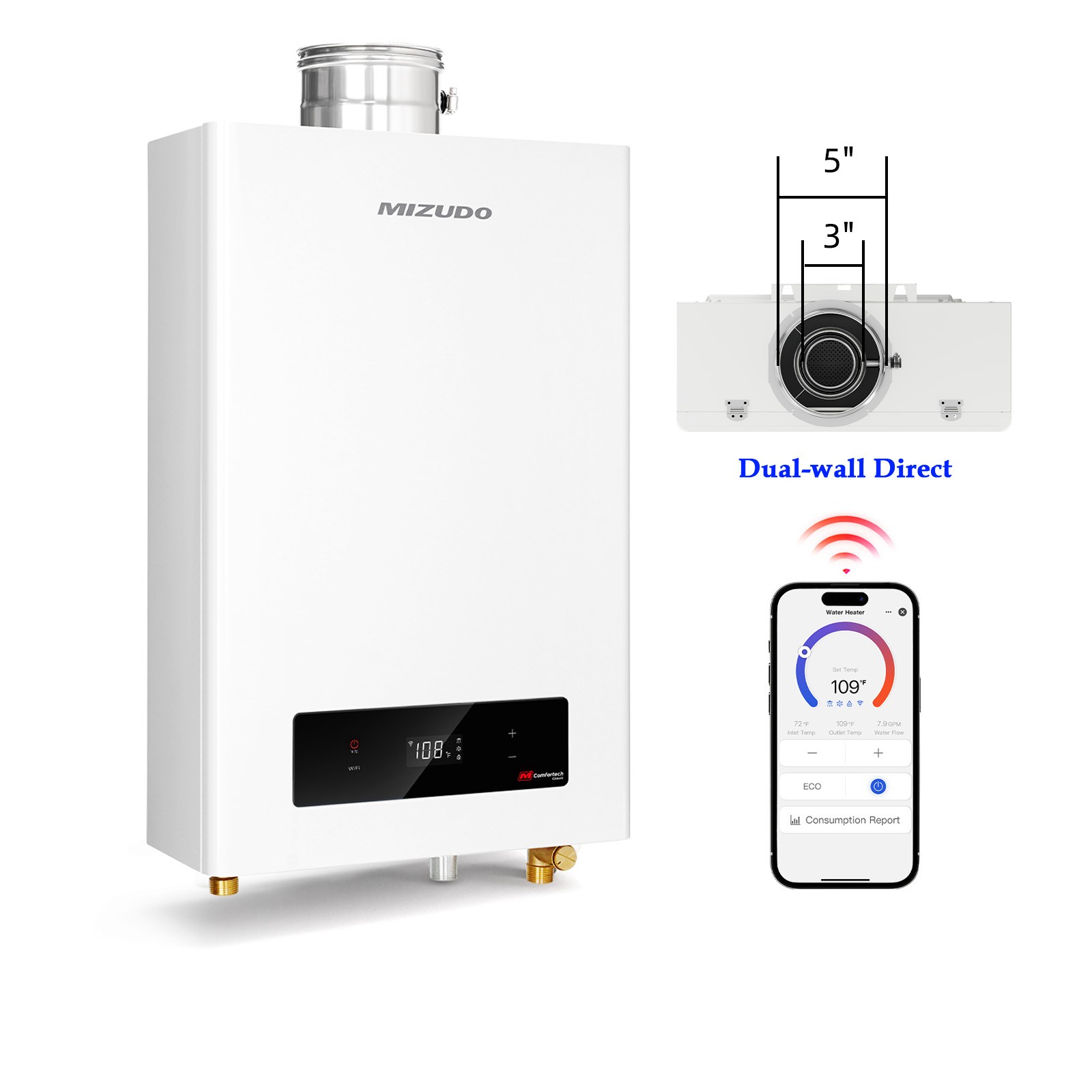 Hot Water Heater Tankless Propane 7.9 GPM 180,000 BTU Indoor, Direct Vent gallery