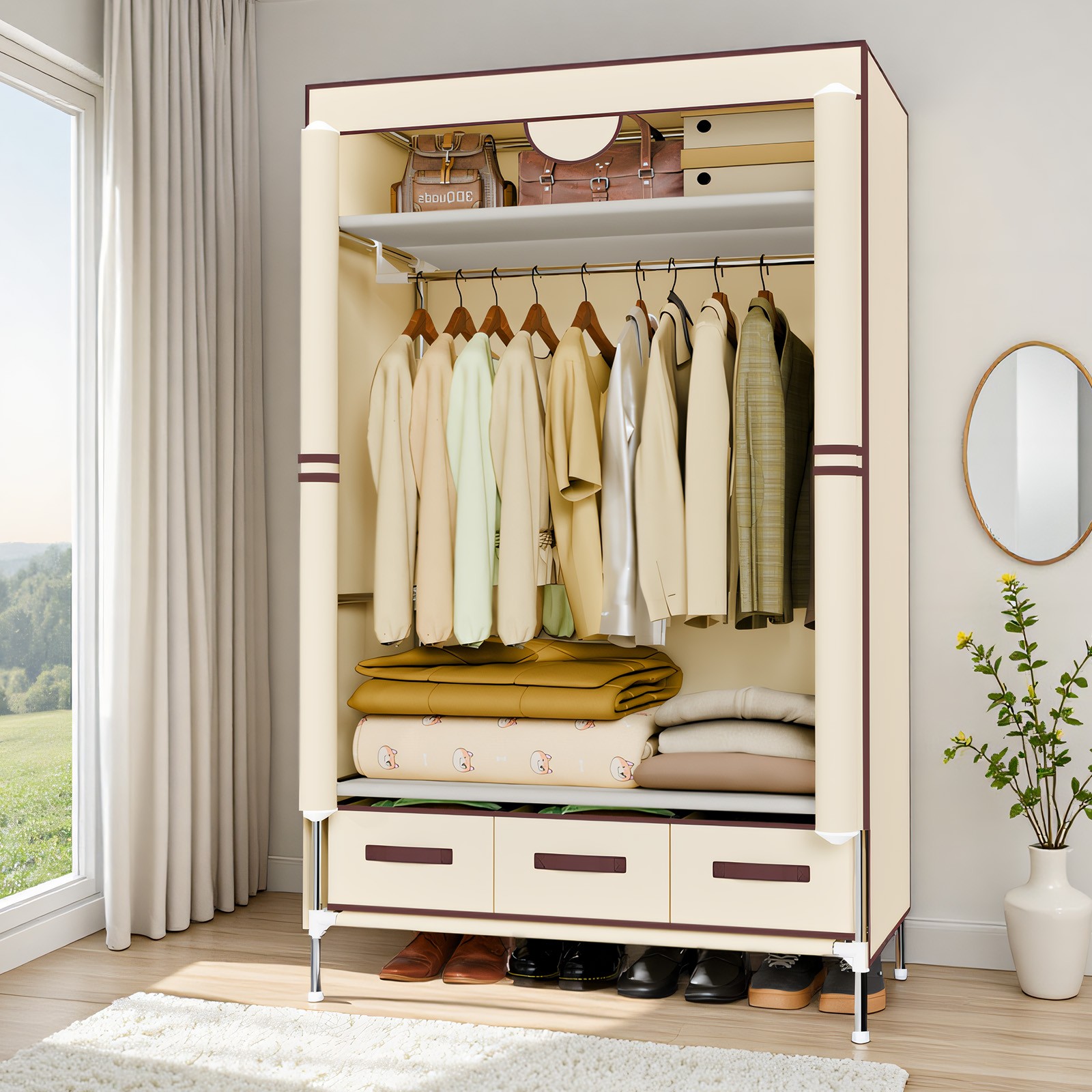 Portable Closet Wardrobe Clothes Rack Storage Organizer Shelf Stand 3 Drawers gallery