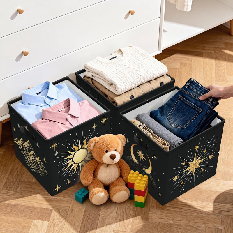 11.8" Sun Moon Celestial Storage Cube Organizer Set 3 Pcs Clothes Storage Basket gallery
