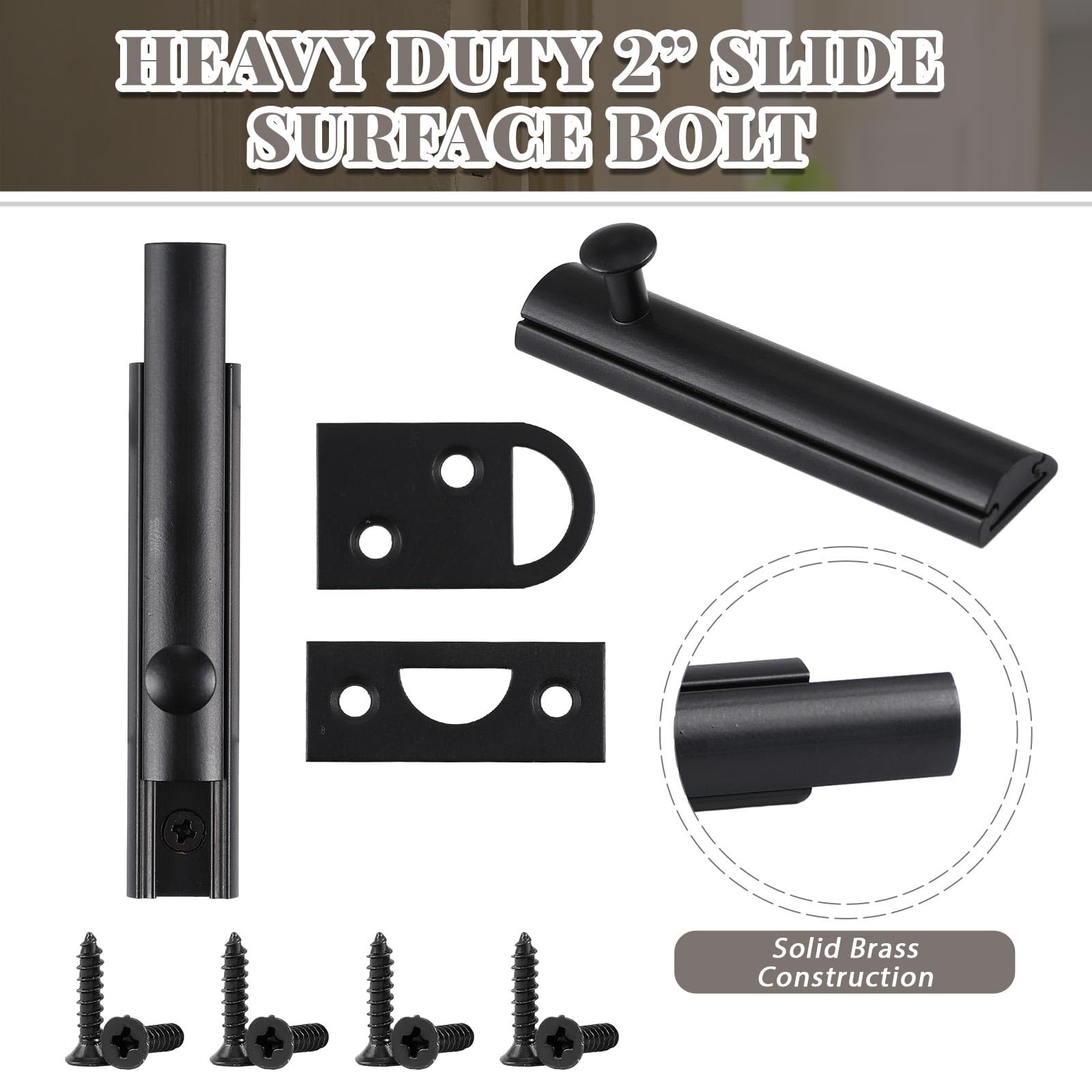 4 Pcs Solid Brass Surface Bolt Door Slide Bolt Door Latches for Top of Door S gallery
