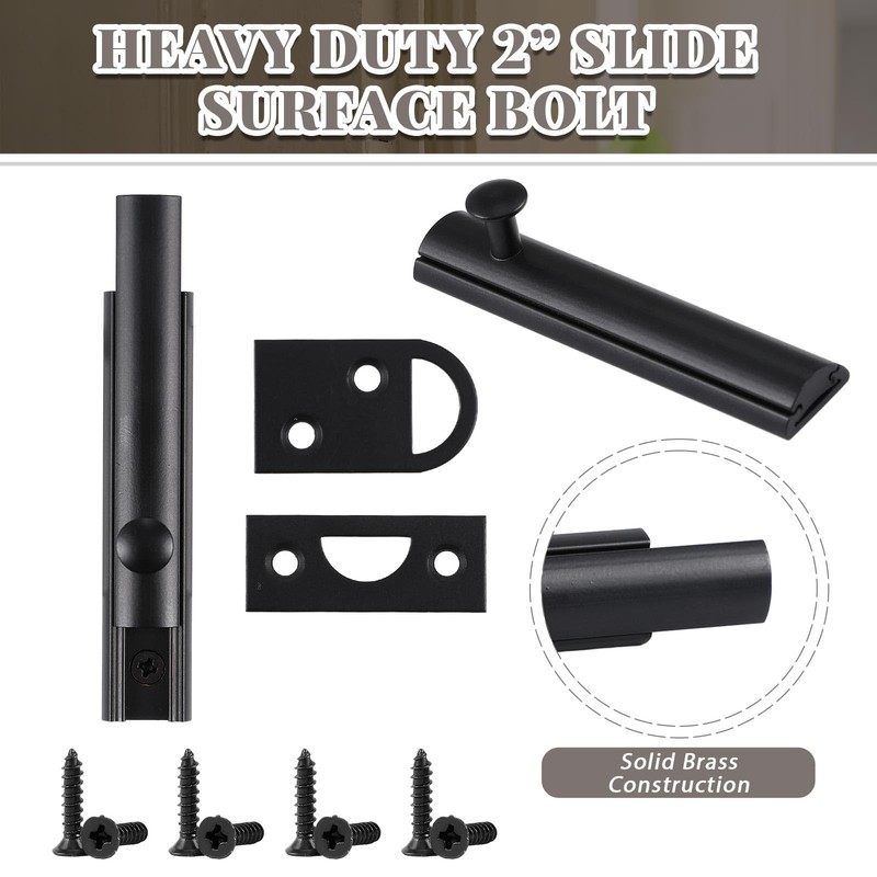 4 Pcs Solid Brass Surface Bolt Door Slide Bolt Door Latches for Top of Door S gallery