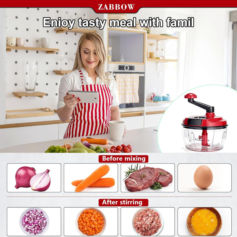 Manual Food Processor,8 Cup Hand Powered Crank Chopper,Mincer Blender with Clear gallery