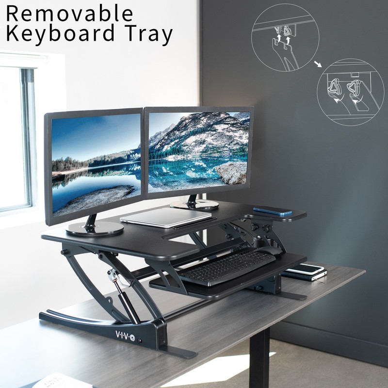 VIVO Black Height Adjustable Standing Desk Monitor Riser Tabletop Sit to Stand gallery