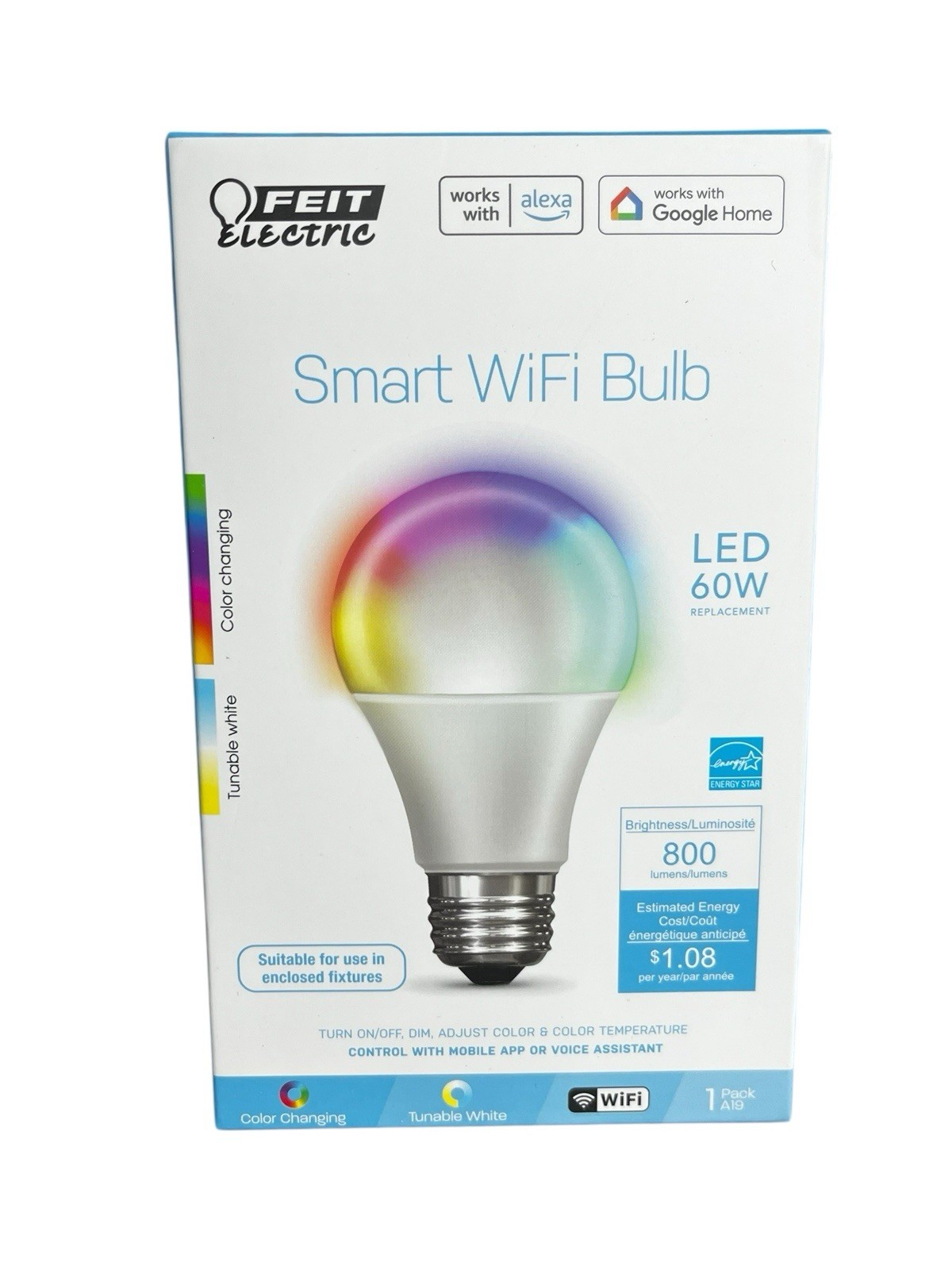 FEIT Electric OM60/RGBW Color‑Changing Smart WiFi A19 LED Bulb 60W Equivalent gallery