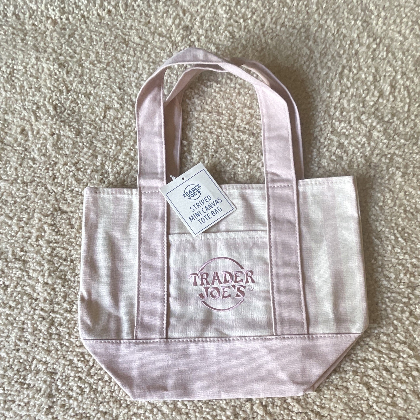 Trader Joe's Striped Canvas Mini Tote Bag Pink gallery