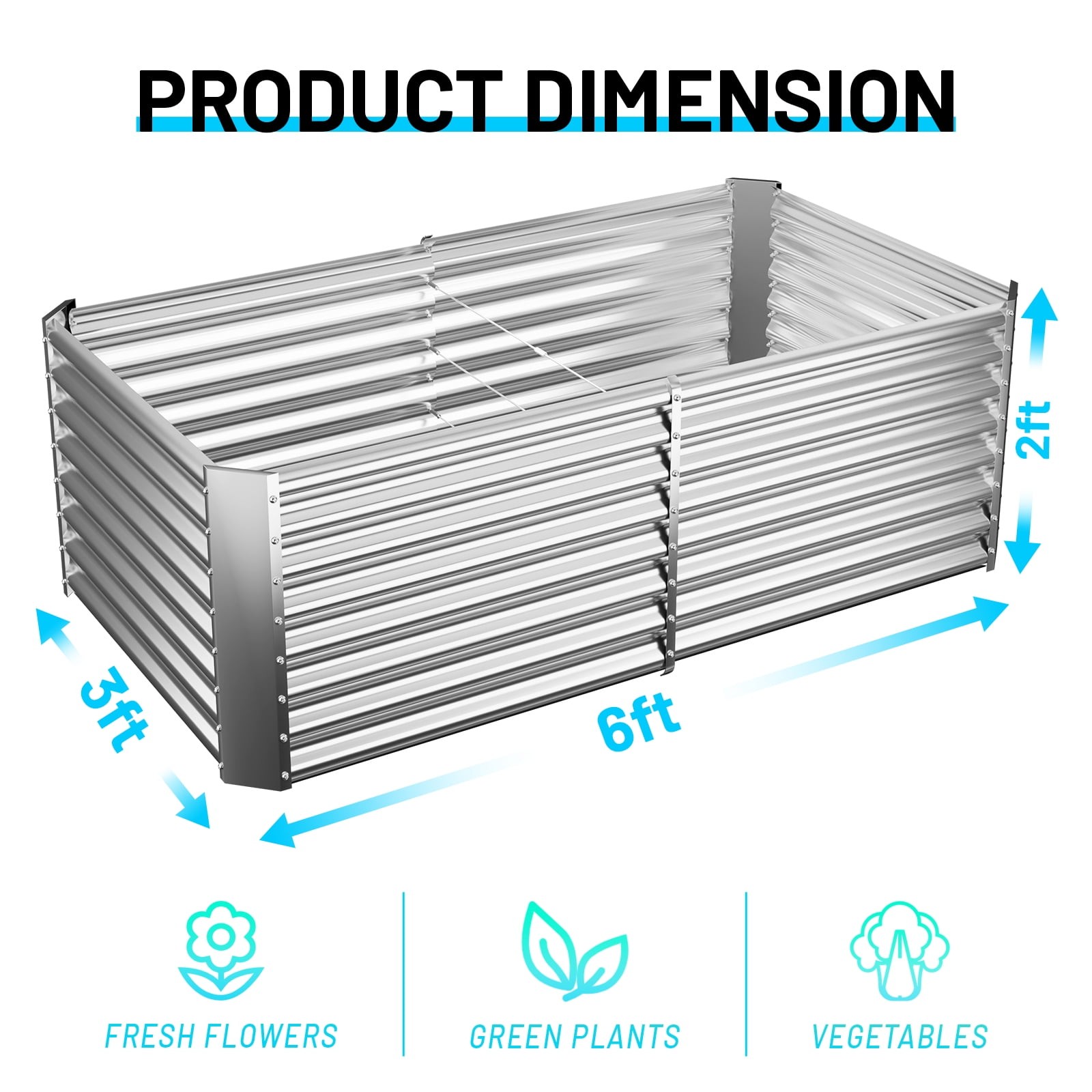 Land Guard Galvanized Metal Raised Garden Bed, 3 Pack, 6x3x2 ft, 2 ft Deep Root gallery
