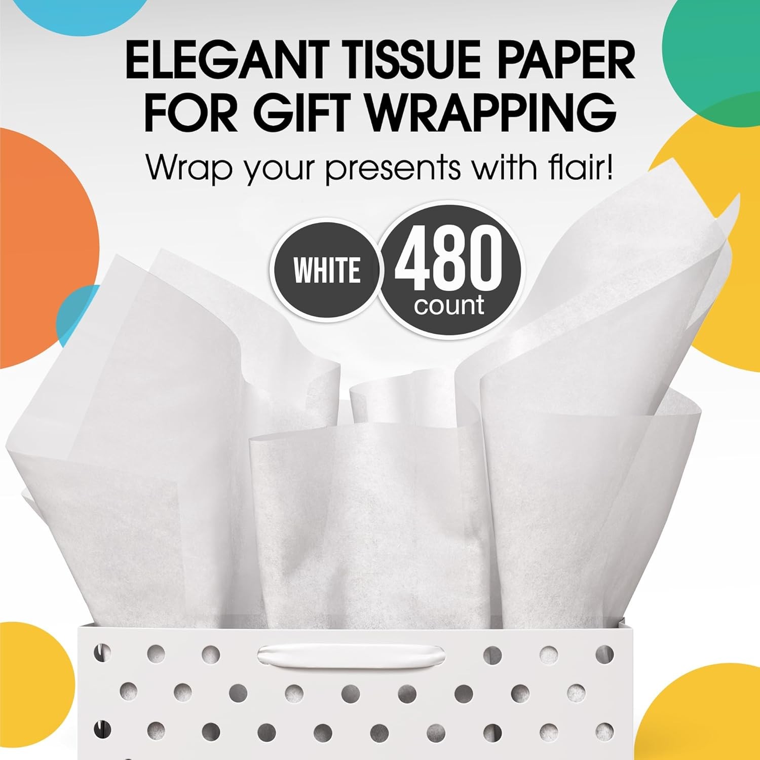 Party Solids White Tissue Paper for Gift Bags - 15" X 20" Bulk Tissue Paper Whit gallery