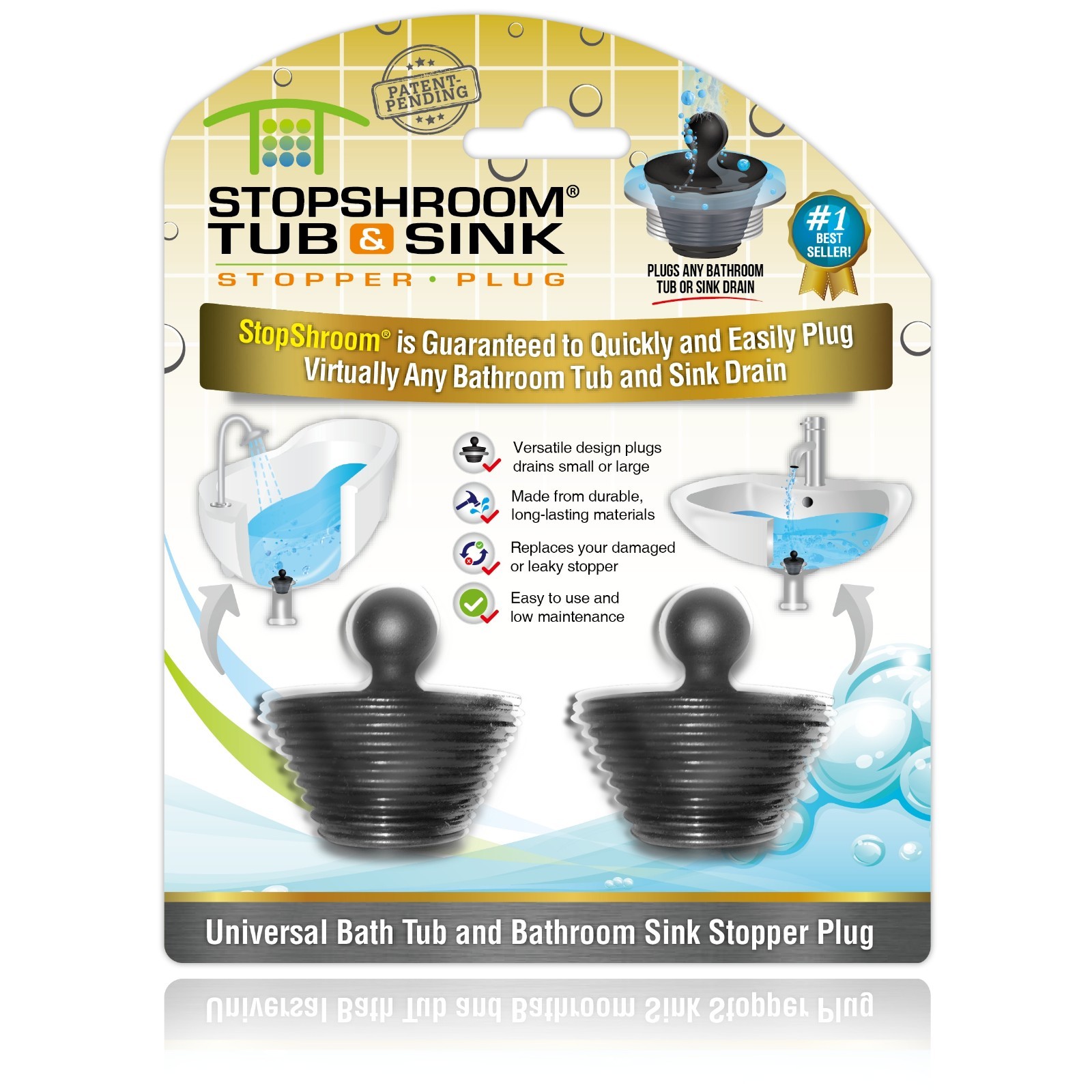 StopShroom® Universal Stopper Plug 2pk for Bathtub Bathroom Drains by TubShroom gallery