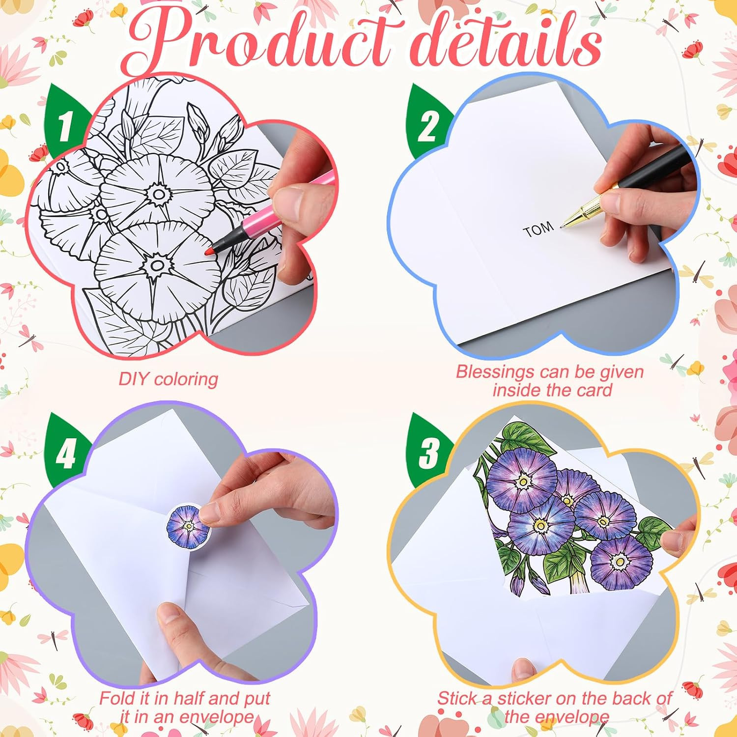 24 Pcs Flower Coloring Greeting Cards with Envelopes and Stickers Floral Color Y gallery
