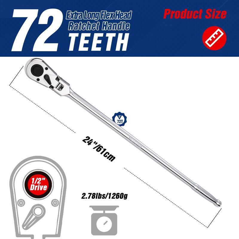WORKPRO 1/2" Drive Extra Long Flex Head Ratchet 24" Ratchet Handle Quick Release gallery
