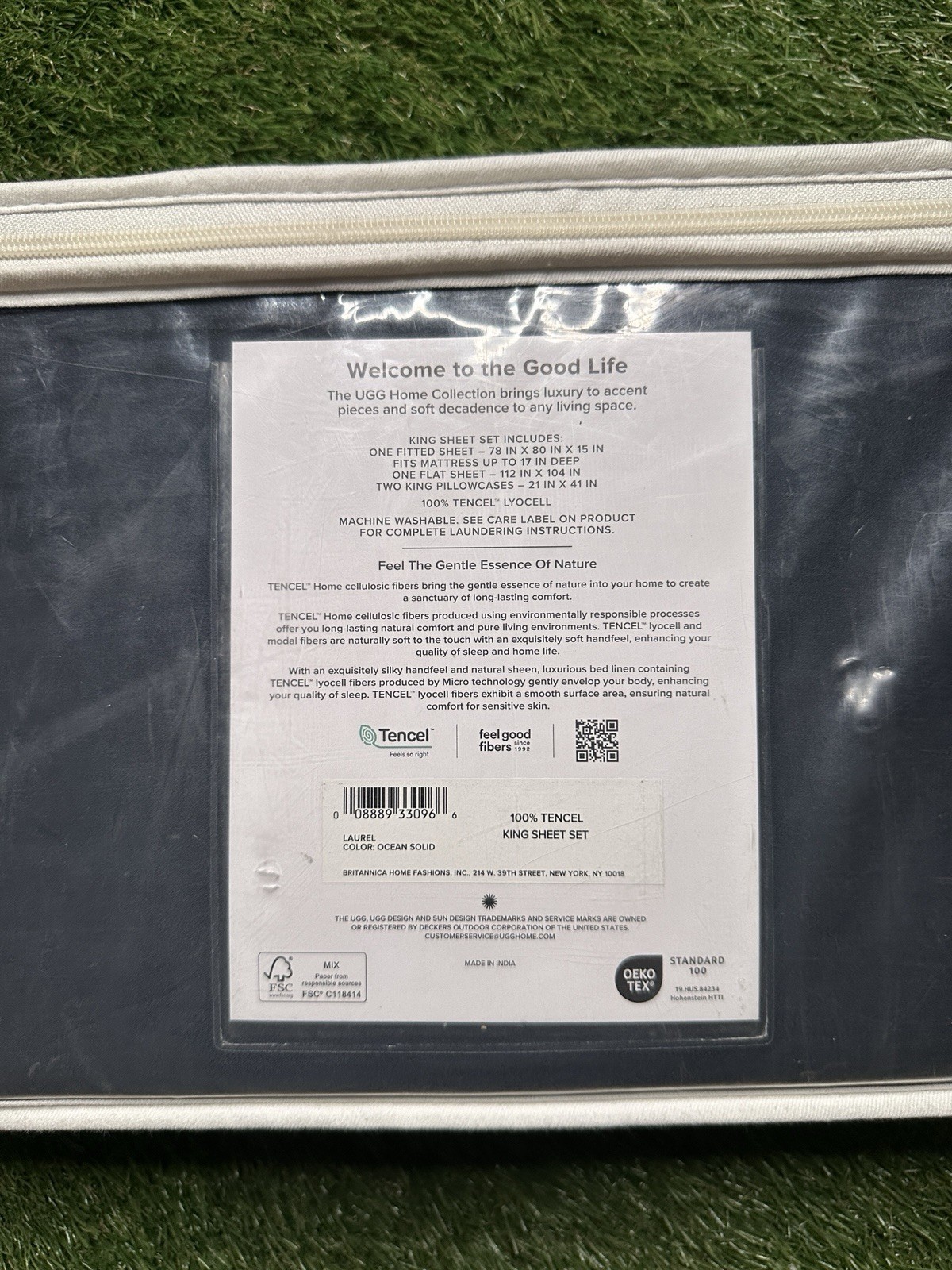 Ugg King Sheet Set Ocean Solid Navy Blue Laurel 100% Tencel Lyocell Cooling Soft gallery