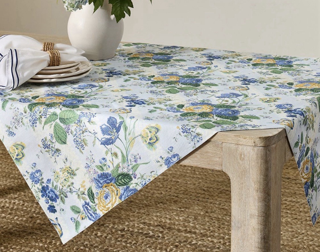 Pottery Barn Calla Bloom Embroidered Cotton Table Throw 50” gallery