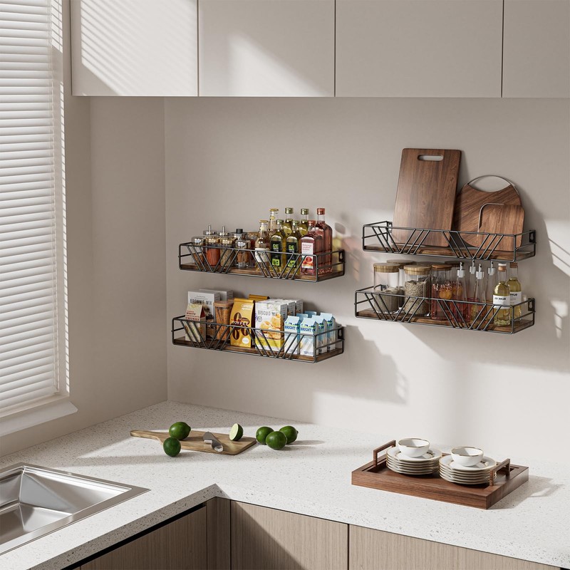 Floating Shelves for Wall, 4 Sets Rustic Wall Mounted Shelves with Metal Fram... gallery