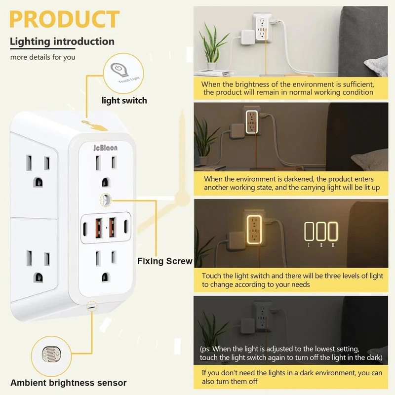 Wall Adapter 6 Outlet Extender Surge Protector Multi Plug USB Charger Port gallery