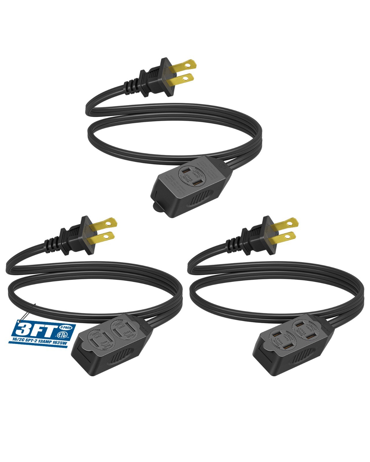 DEWENWILS 3 Outlet Extension Cord, 2 Prong Extension Power Strip, 3 Pack gallery
