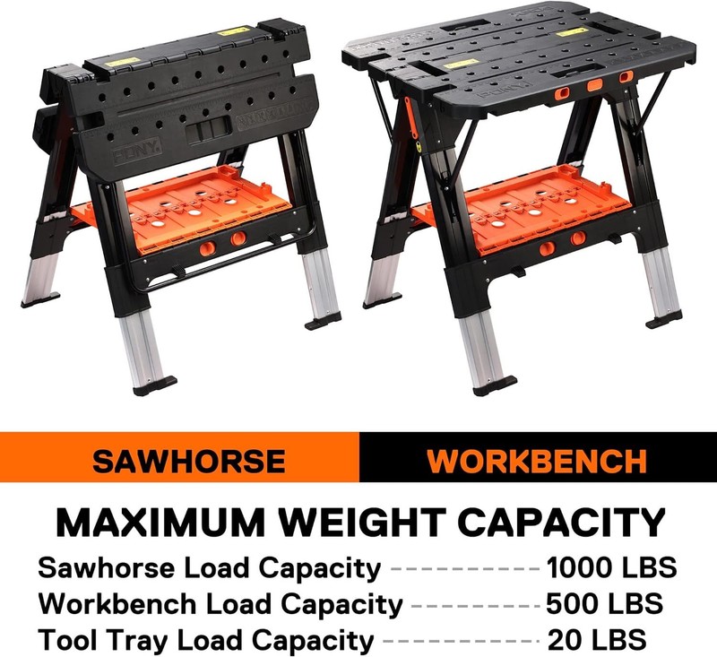 Pony Portable 2-in-1 Folding Work Table Workbench Sawhorse 1000lbs Load Capacity gallery