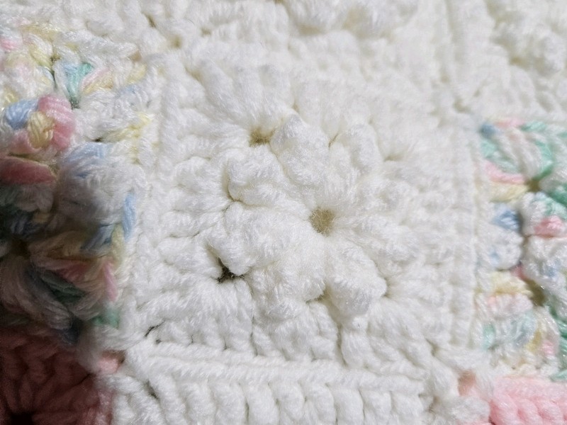 3D Granny Square Afghan Handmade 38in X 49in. pink/white Handmade gallery