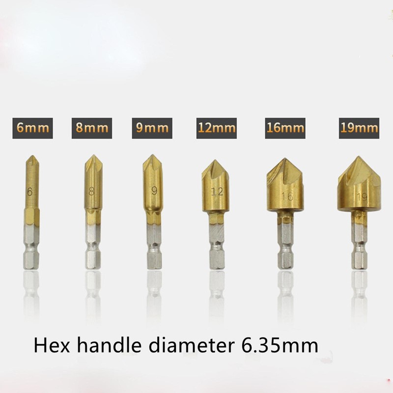 6Pcs Countersink Tool Bit Set 1/4'' Hex Shank Counter Sink For Steel Metal Wood gallery
