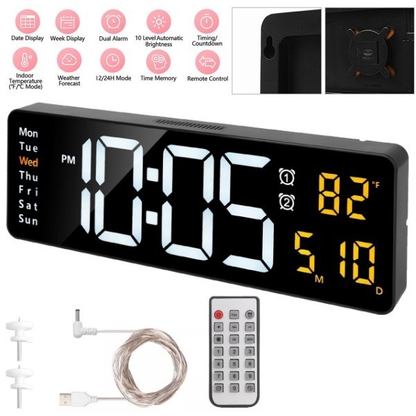 16" Digital LED Desk Alarm Clock Large LCD Display Wall Clock Remote Date Timer~ gallery