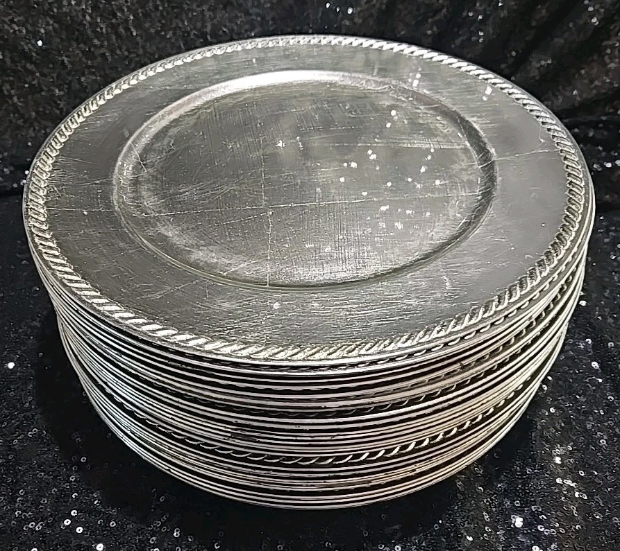 39pc 13" Round Solid Silver CHARGER PLATES Party Event Tableware Wedding Banquet gallery