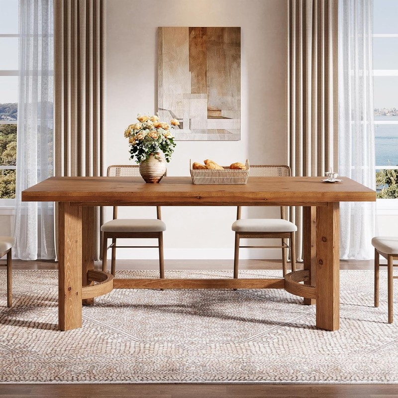 63-Inch Solid Wood Dining Table Farmhouse Rectangle Kitchen Table for 4-6 People gallery