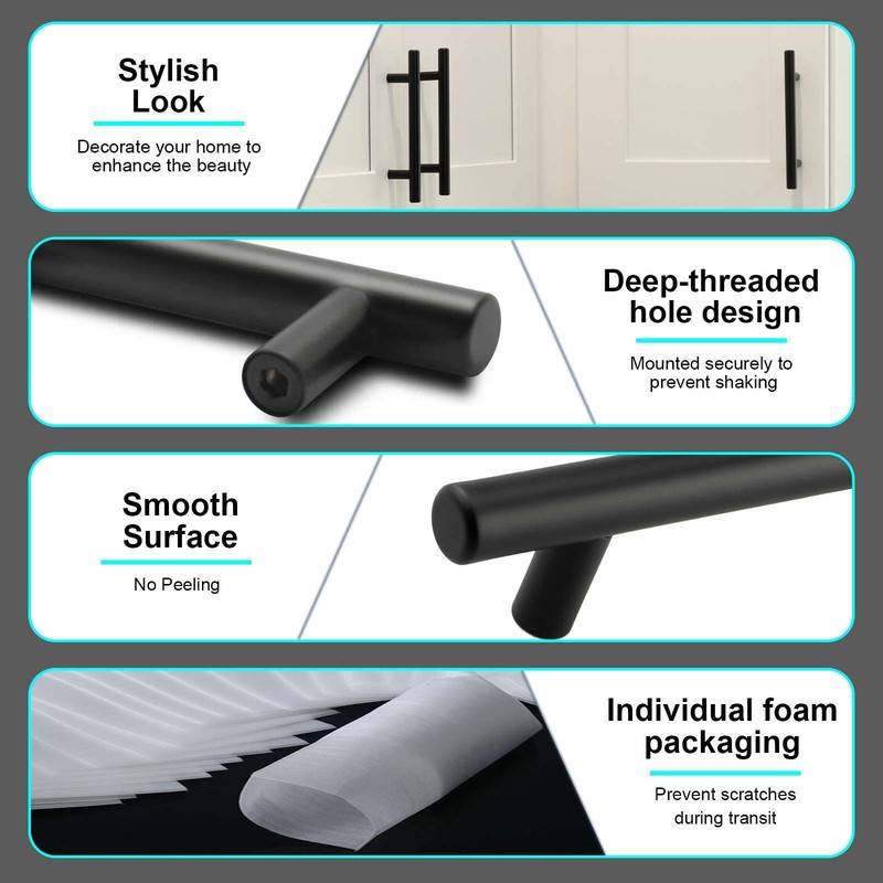 Matte Black Modern Cabinet Handles Pulls Kitchen Drawer Stainless Steel Hardware gallery