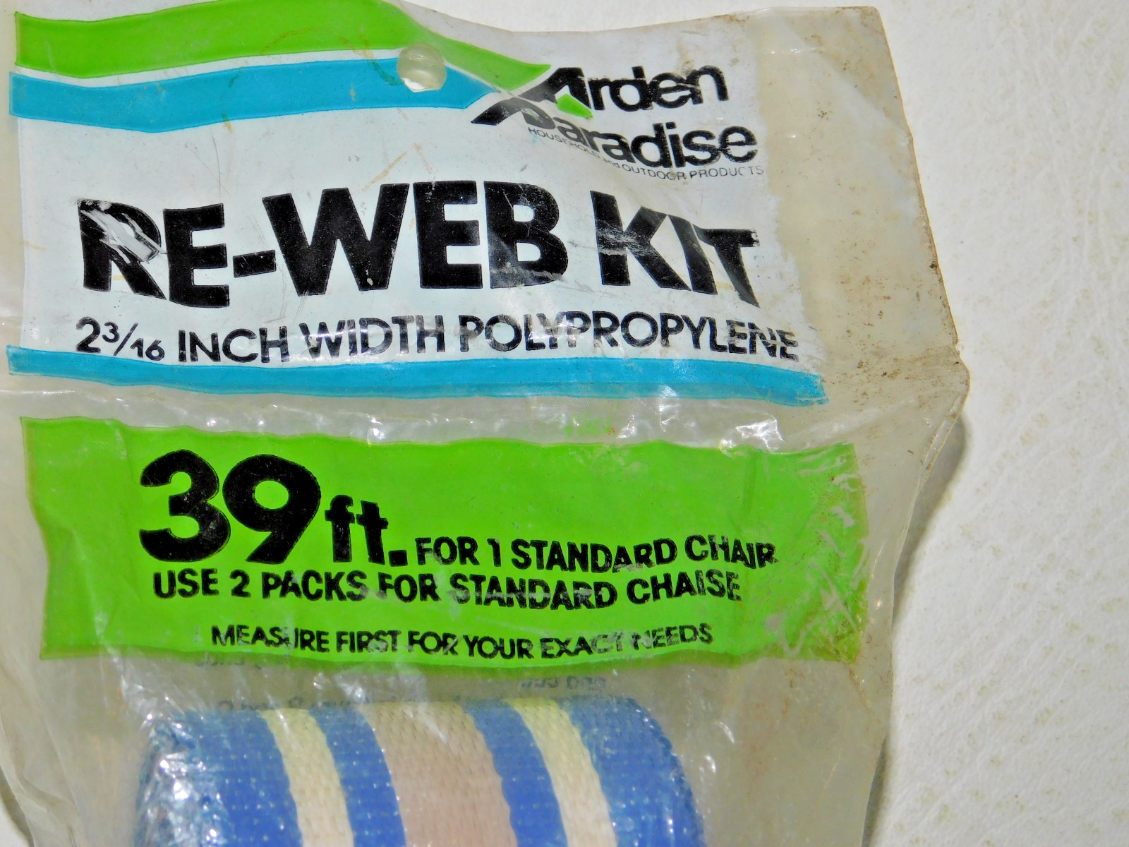 Arden Paradise Re-Web Kit Lawn Chair Webbing 39 ft. x 2 3/16 in. Blue/Tan/White gallery