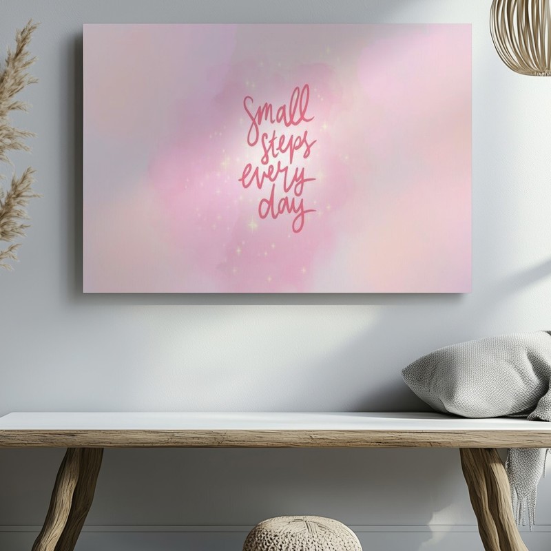 Small Steps Every Day Inspirational Quote Canvas Wall Art Pink Pastel Decor gallery