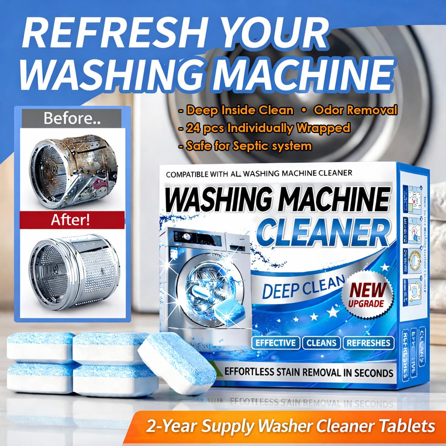 Washing Machine Cleaner Tablets 24 Pack Enzyme Deep Clean Front Load Washer gallery