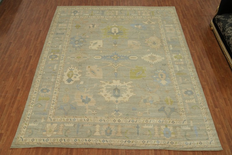 Vegetable Dye Oushak Turkish Hand-knotted Wool Large Rug for Living Room 12x15 gallery
