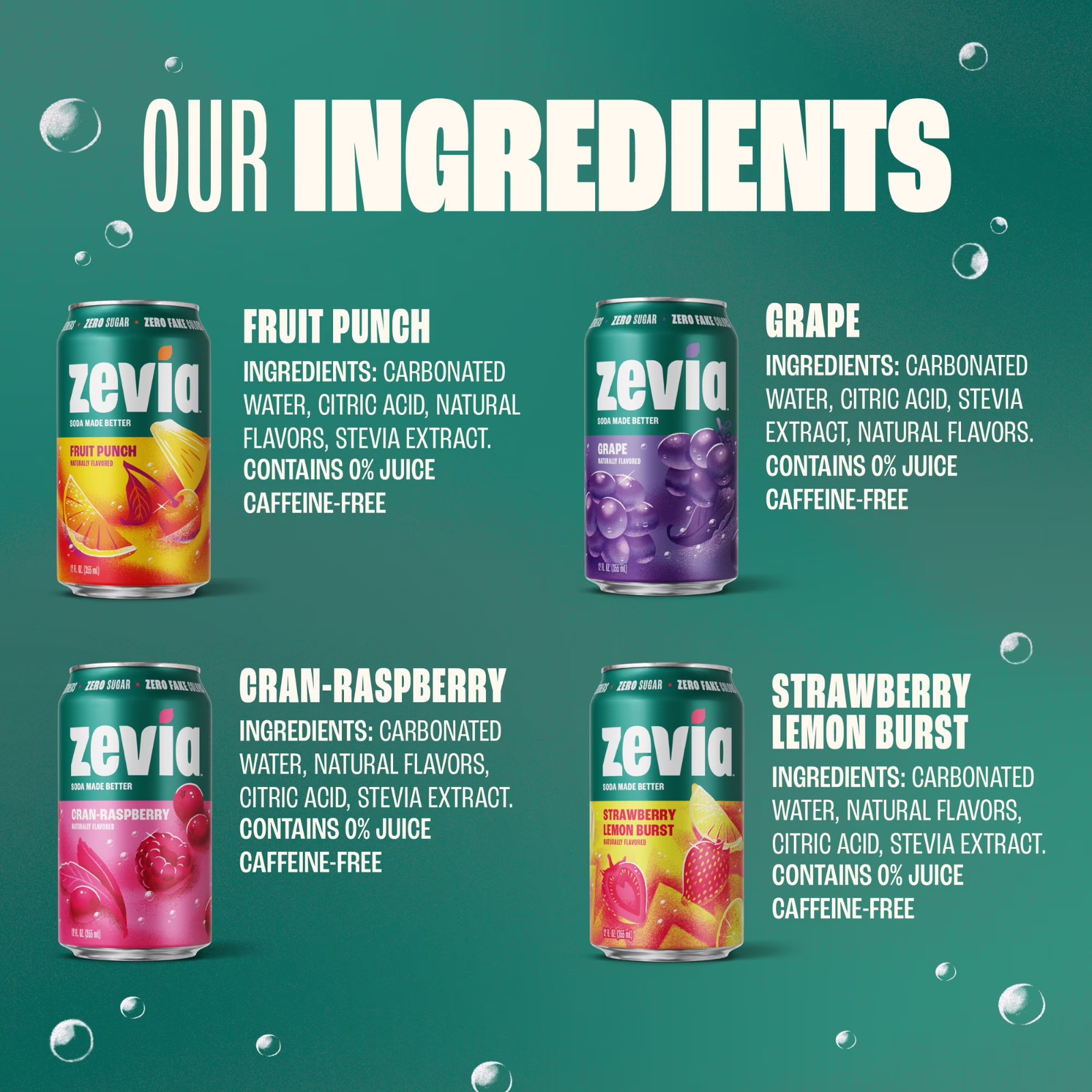 Zevia Zero Sugar, Caffeine-Free Fruity Variety Soda, 12 fl oz, 8 Pack Cans gallery