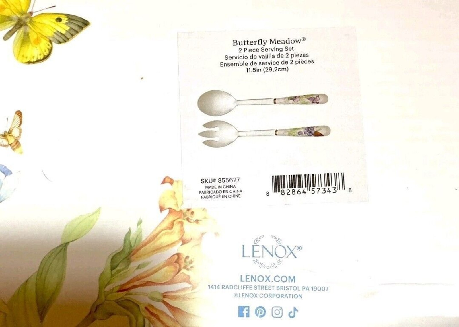 LENOX BUTTERFLY MEADOW 2-PCS SERVING FLATWARE SET SPOON SPORK 11.75" NEW gallery