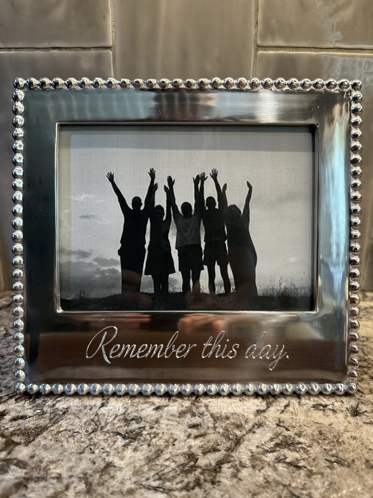 MARIPOSA Remember This Day Beaded Silver 5X7 Frame Recycled Metal FAST SHIPPING! gallery