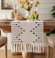 “Boho Table Runner 13 x 48 Inch Long Natural Cotton Woven 13x48Inch Taupe Beige